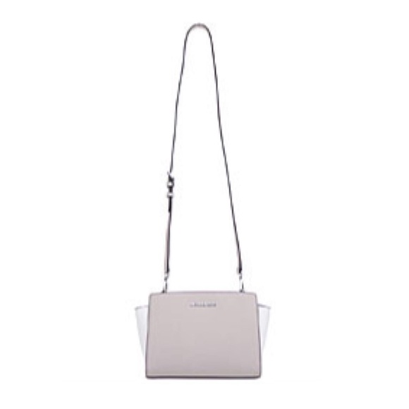 Michael Kors Selma MED Color-block White & Cement Saffiano Leather Messenger Bag - Picture 12 of 14